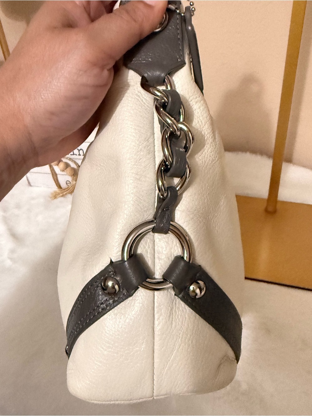 Coach White Leather Shoulder Bag with gray Accents - Picture 12 of 17